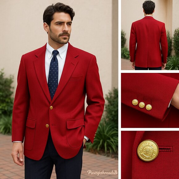 Vintage Edwards Red Blazer — Made in USA | Gold Crest Buttons | Heritage - Picture 1 of 14